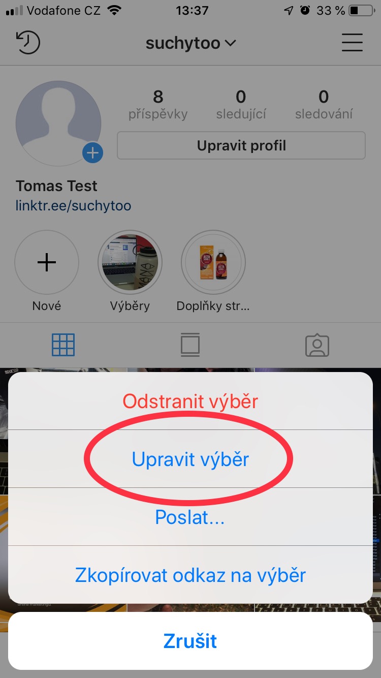 Jak upravit výběr na Instagramu?